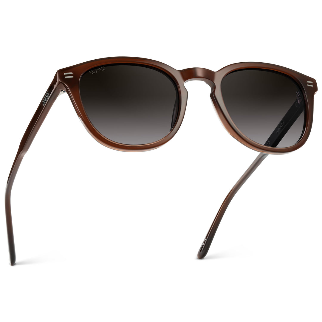 WearMe Pro WMP Eyewear - Men's Classic Round Polarized Sunglasses, Premium Slim Acetate Frame with Dashed Rivet Details (Burnt Cedar Brown/Oak Brown Gradient Lens)