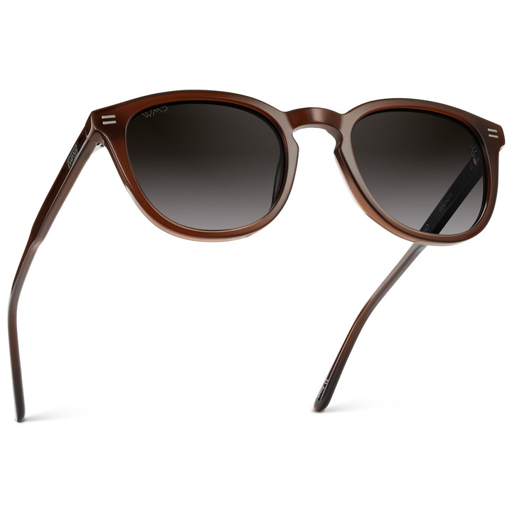 WearMe Pro WMP Eyewear - Men's Classic Round Polarized Sunglasses, Premium Slim Acetate Frame with Dashed Rivet Details (Burnt Cedar Brown/Oak Brown Gradient Lens)