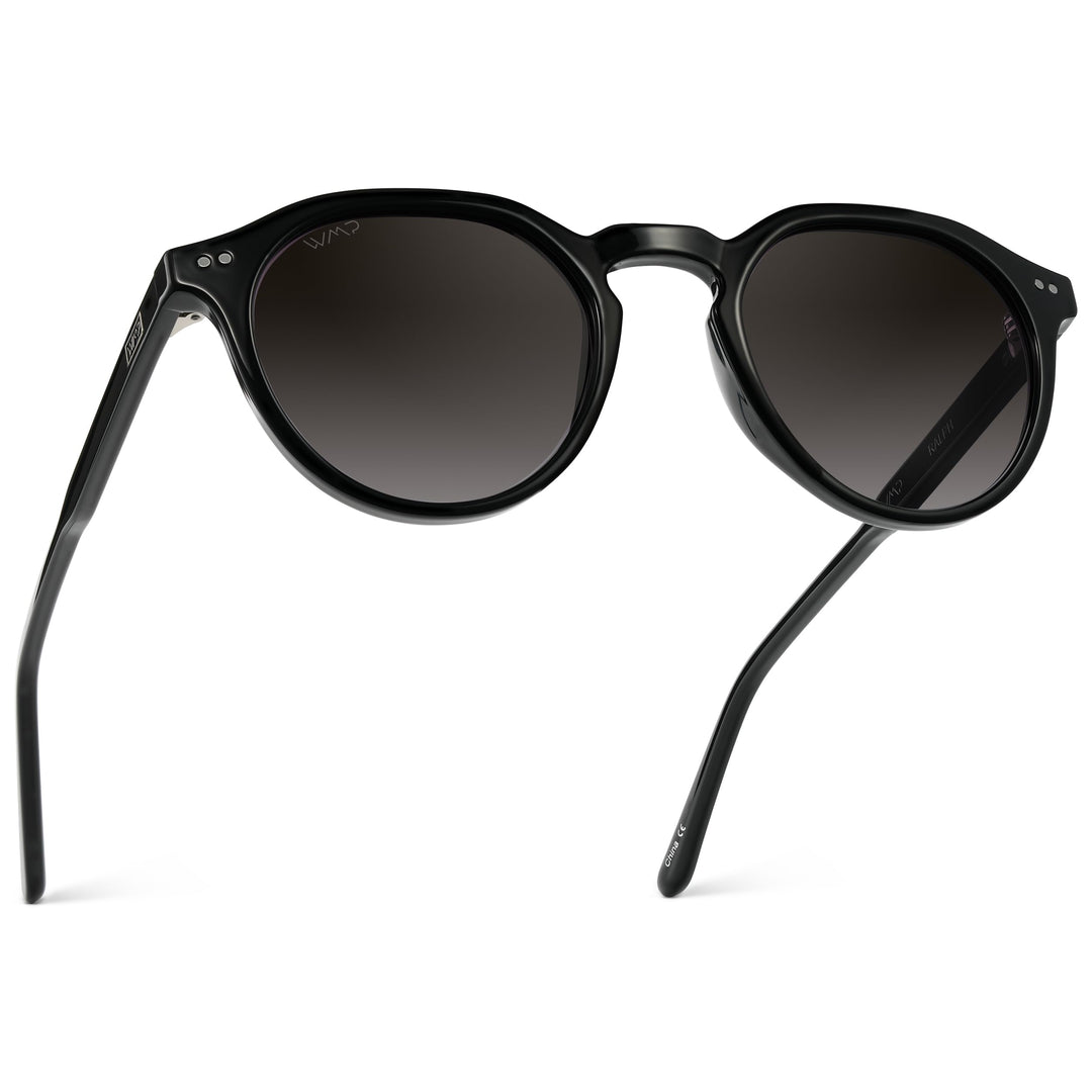 WearMe Pro WMP Eyewear - Men's Modern Geometric P-3 Round Retro Polarized Sunglasses, Lightweight Acetate Frame, Premium UV Protection (Black/Oak Brown Gradient Lens)