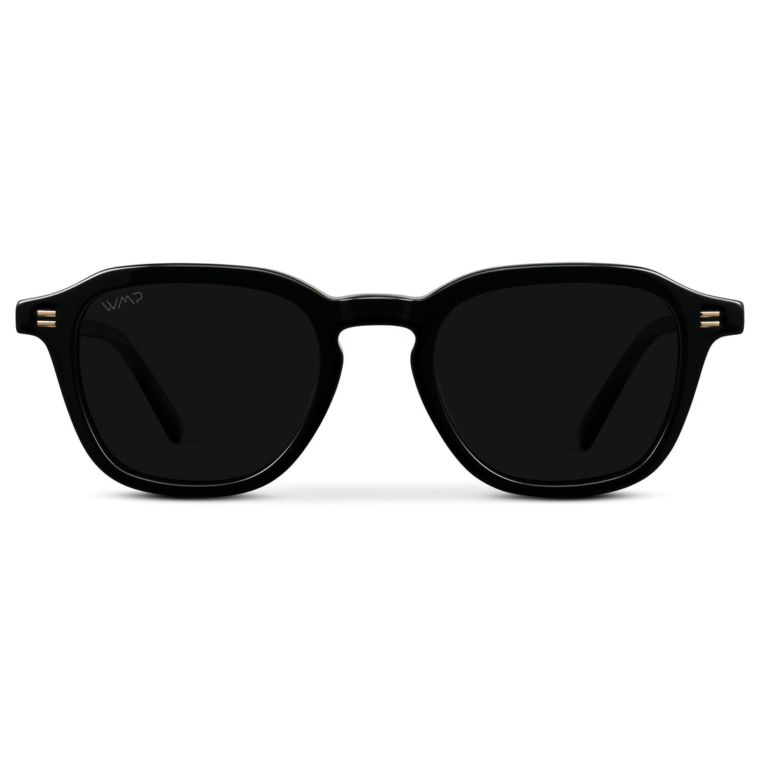 WearMe Pro WMP Eyewear - Men's Polarized Retro Sunglasses - Classic Geometric Square Style, Acetate Frame, Keyhole Bridge (Black/Triple Black Lens)
