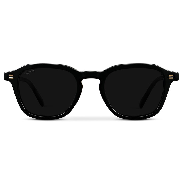 WearMe Pro WMP Eyewear - Men's Polarized Retro Sunglasses - Classic Geometric Square Style, Acetate Frame, Keyhole Bridge (Black/Triple Black Lens)