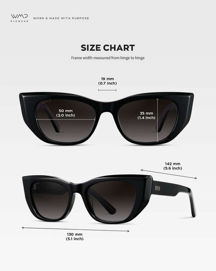 WearMe Pro - Women's Polarized Sunglasses, Cat-Eye Acetate Frame, Rectangular Lenses, Durable 5-Barrel Hinges, Hand-Polished (Black/Oak Brown Gradient Lens)