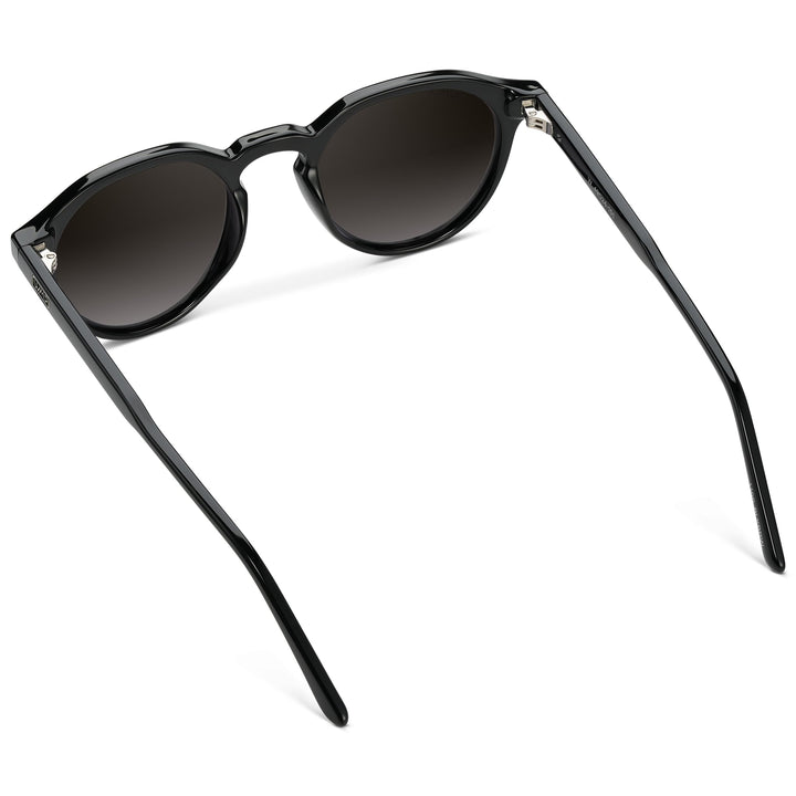 WearMe Pro WMP Eyewear - Men's Modern Geometric P-3 Round Retro Polarized Sunglasses, Lightweight Acetate Frame, Premium UV Protection (Black/Oak Brown Gradient Lens)