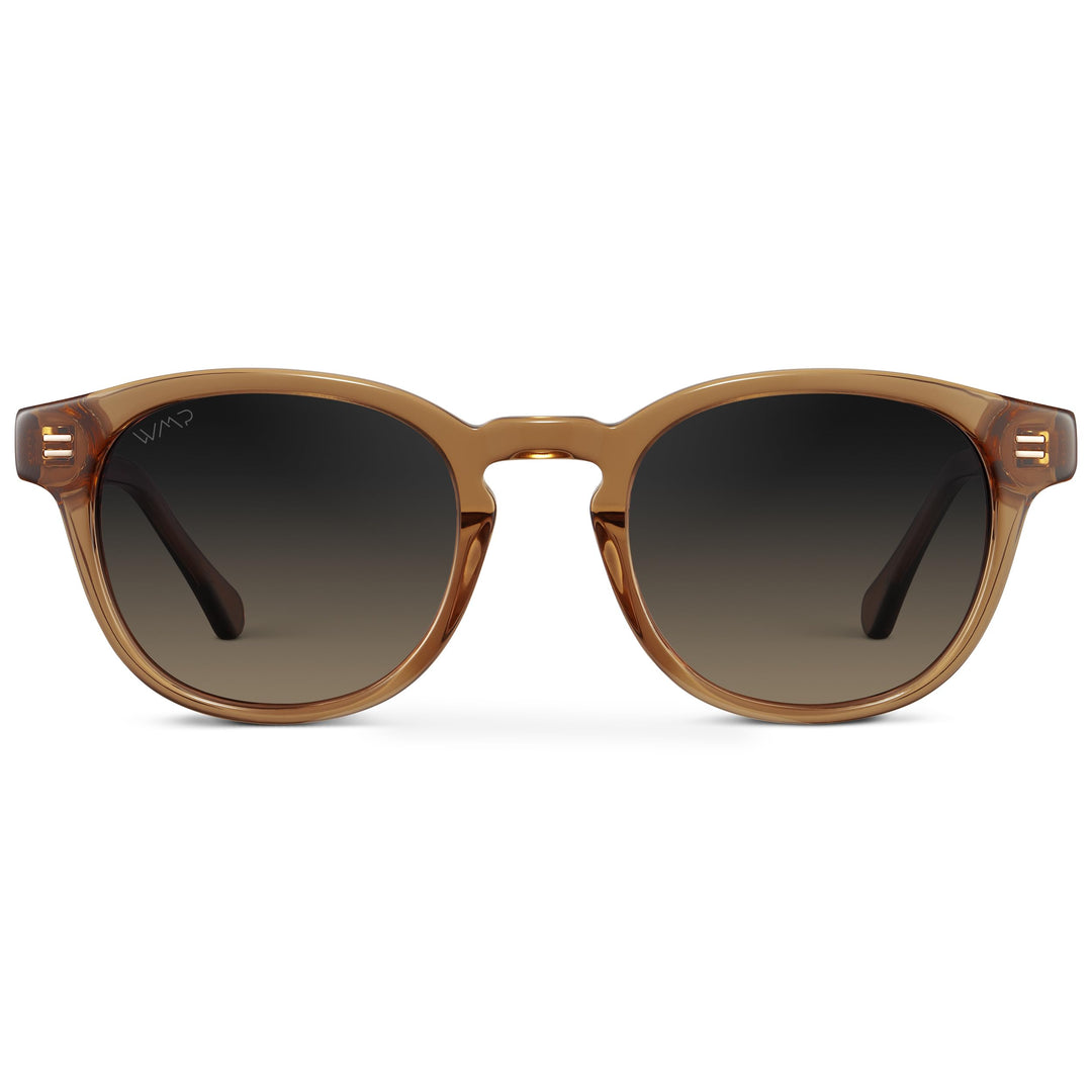 WearMe Pro WMP Eyewear - Men's Retro Round Oval Polarized Sunglasses, Lightweight Acetate Frame, UV Protection, Metal Core Design (Crystal Brown/Grey Brown Gradient Lens)