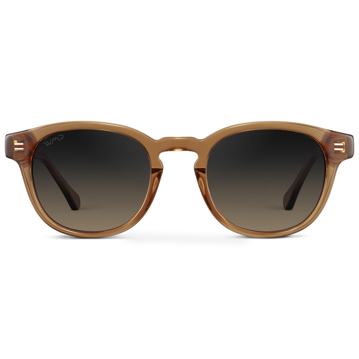 WearMe Pro WMP Eyewear - Men's Retro Round Oval Polarized Sunglasses, Lightweight Acetate Frame, UV Protection, Metal Core Design (Crystal Brown/Grey Brown Gradient Lens)