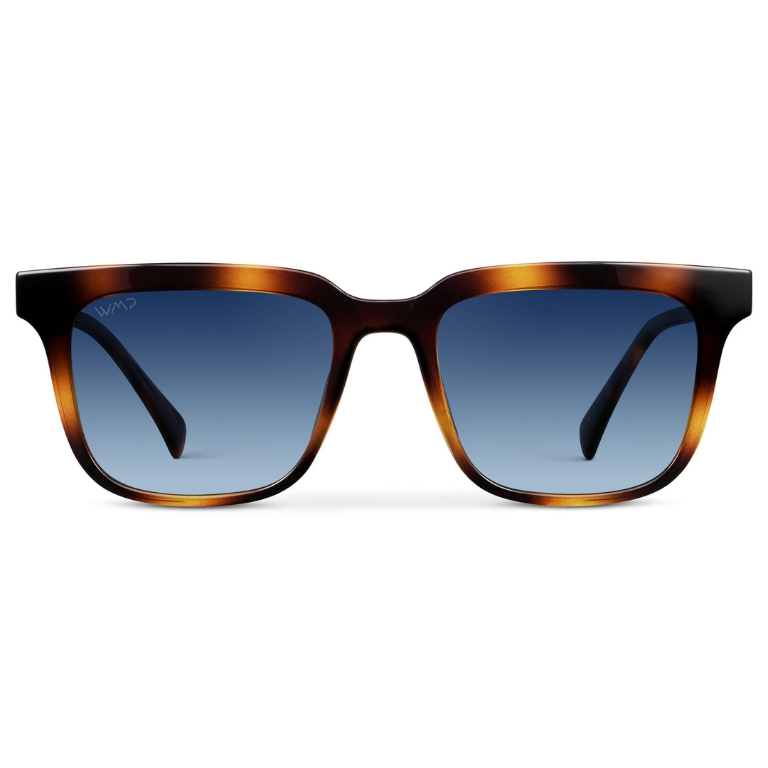 WearMe Pro WMP Eyewear - Men's Polarized Sunglasses: Bold Modern Square Design, Acetate Frame, UV Protection (Whiskey Tortoise/Blue Gradient Lens)