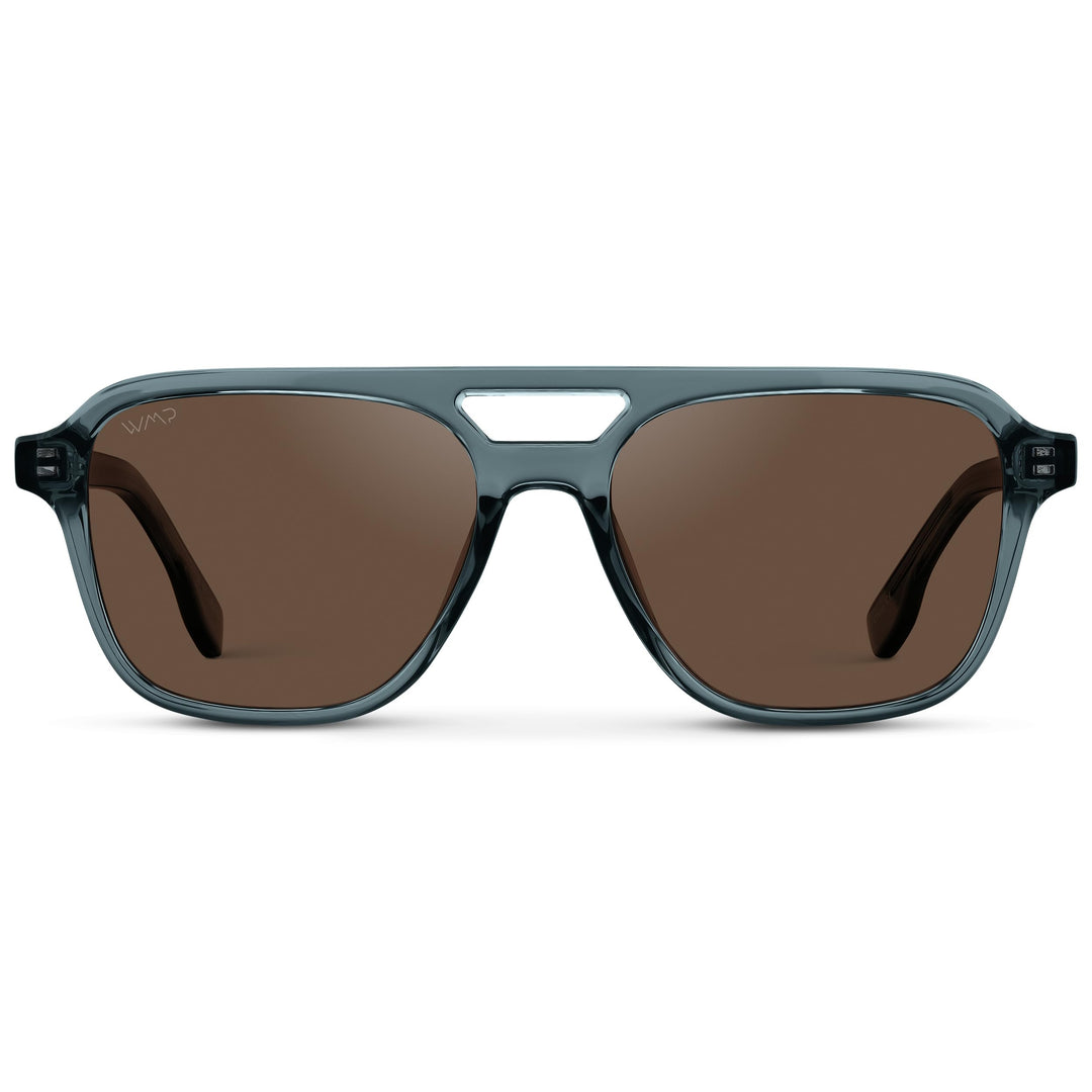 WearMe Pro WMP Eyewear – Men’s Polarized Aviator Sunglasses: Double Bridge, Modern Acetate Frame (Crystal Stone Blue/Brown Lens)