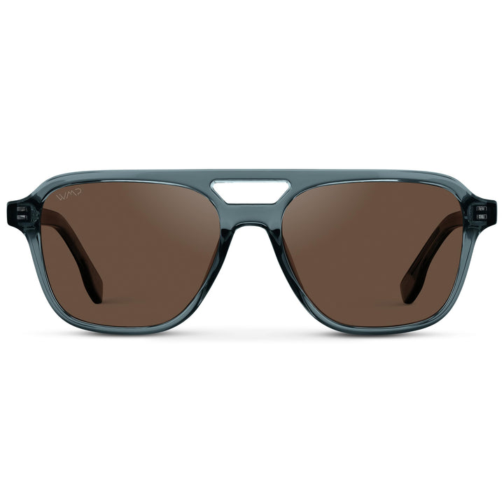 WearMe Pro WMP Eyewear – Men’s Polarized Aviator Sunglasses: Double Bridge, Modern Acetate Frame (Crystal Stone Blue/Brown Lens)