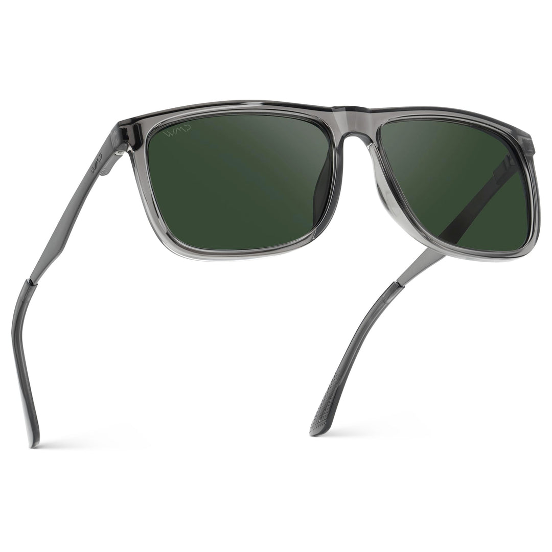 WearMe Pro Polarized Flat Top Narrow Square Mens Sunglasses (Crystal Grey/Smoke Green Lens)