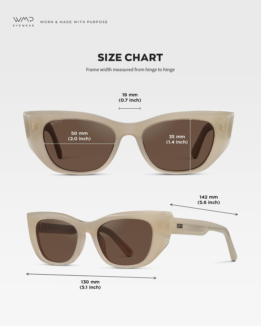 WearMe Pro - Women's Polarized Sunglasses, Cat-Eye Acetate Frame, Rectangular Lenses, Durable 5-Barrel Hinges, Hand-Polished (Pearl Beige/Brown Lens)