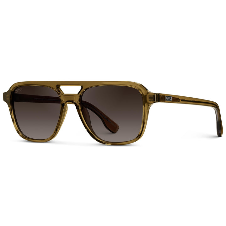 WearMe Pro WMP Eyewear – Men’s Polarized Aviator Sunglasses: Double Bridge, Modern Acetate Frame (Crystal Verde/Brown Gradient Lens)