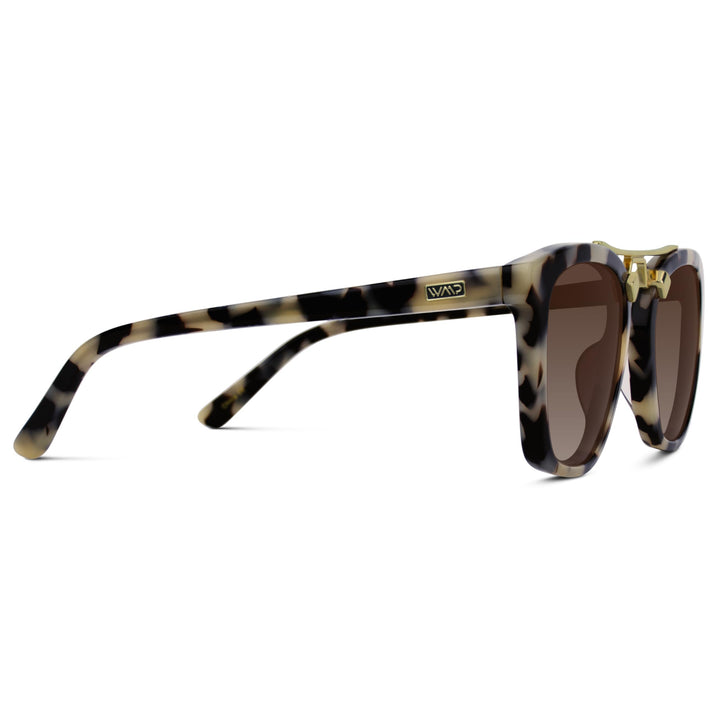 WearMe Pro Polarized Vintage Large Square Womens Sunglasses with Metal Double-Bar Bridge (Beige Tortoise/Gradient Brown Lens)