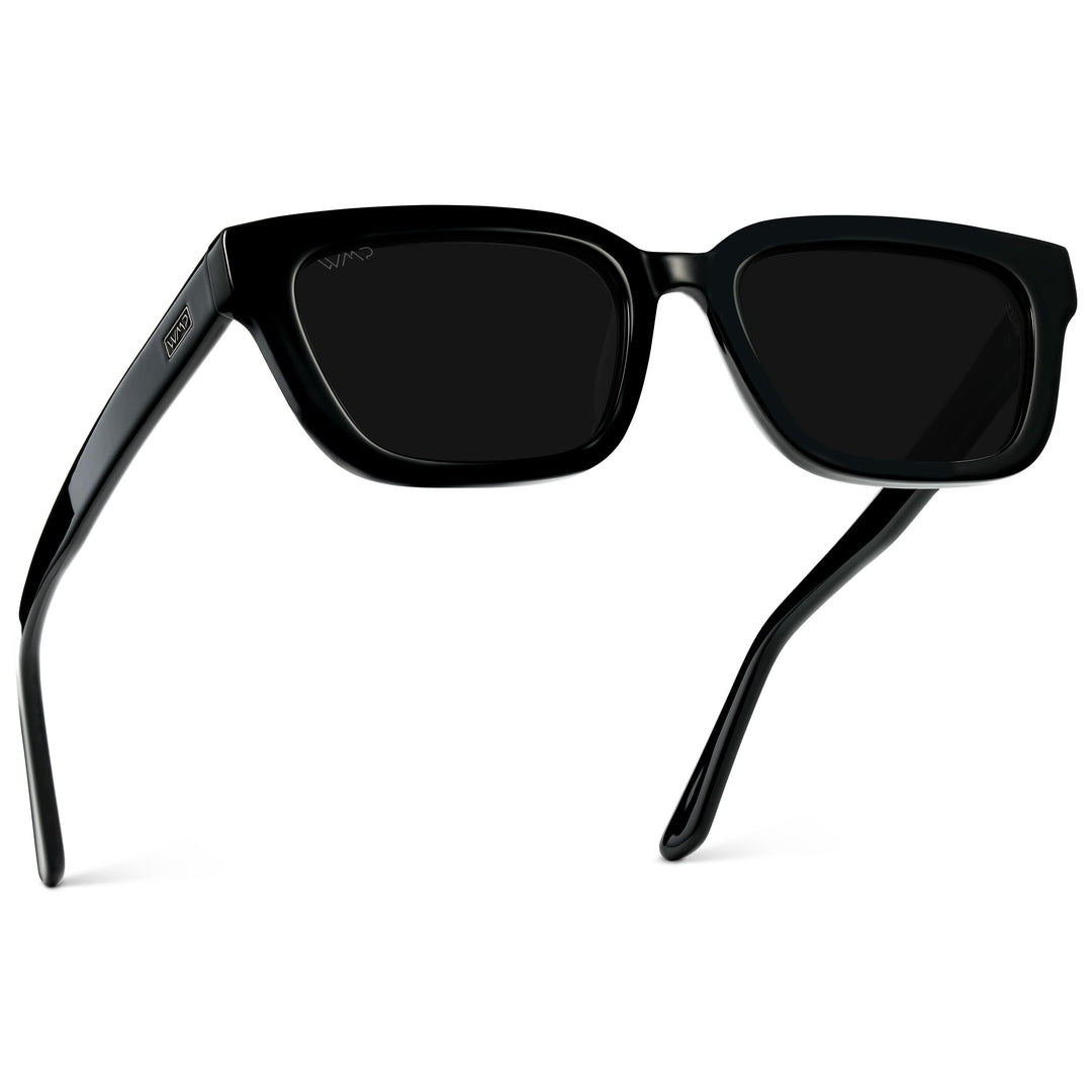 WearMe Pro - Women's Polarized Rectangular Sunglasses, Narrow Acetate Frame, Durable 5-Barrel Hinges, Hand-Polished Finish (Black/Triple Black Lens)