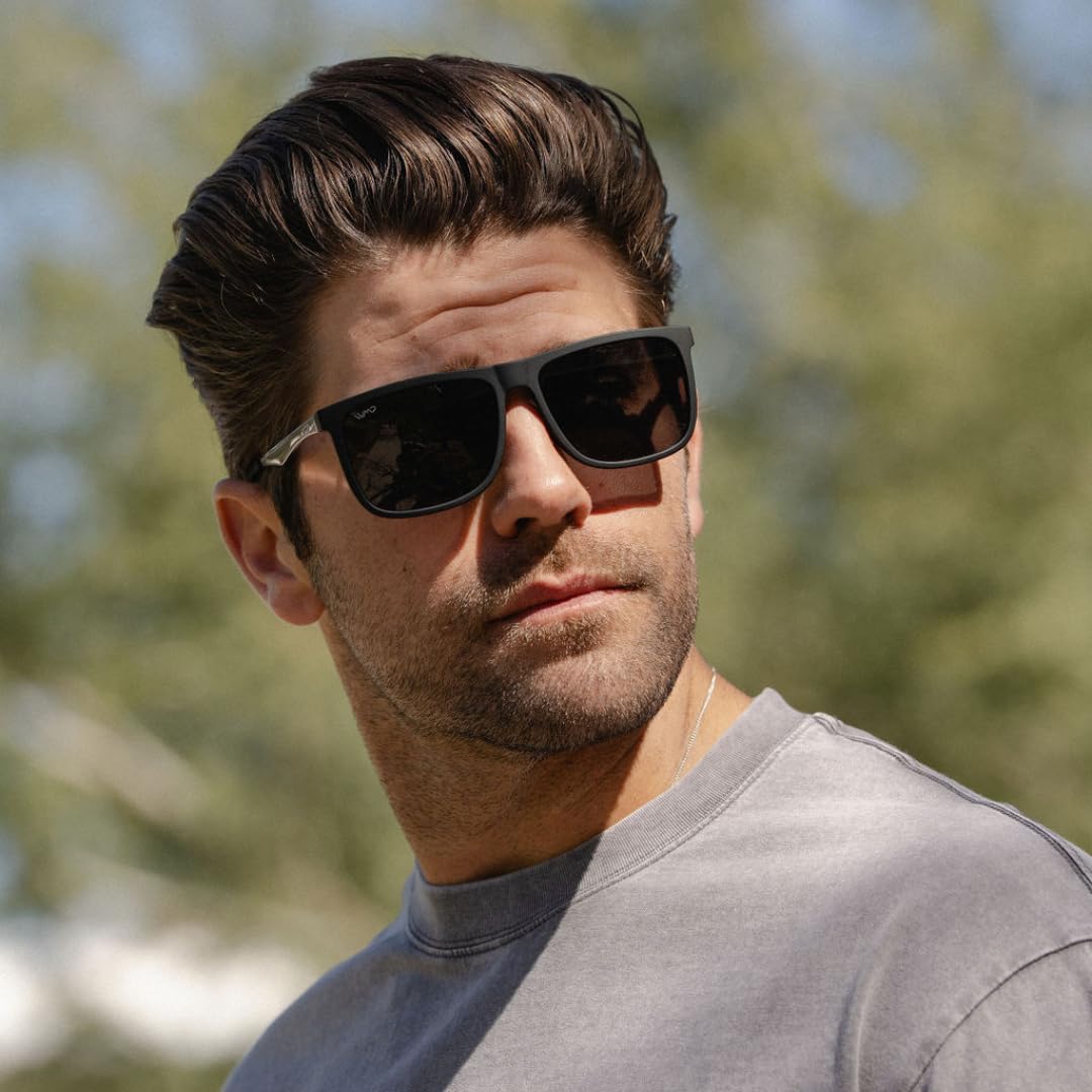 WearMe Pro Polarized Flat Top Narrow Square Mens Sunglasses (Matte Black/Black Lens)