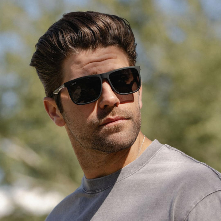 WearMe Pro Polarized Flat Top Narrow Square Mens Sunglasses (Matte Black/Black Lens)