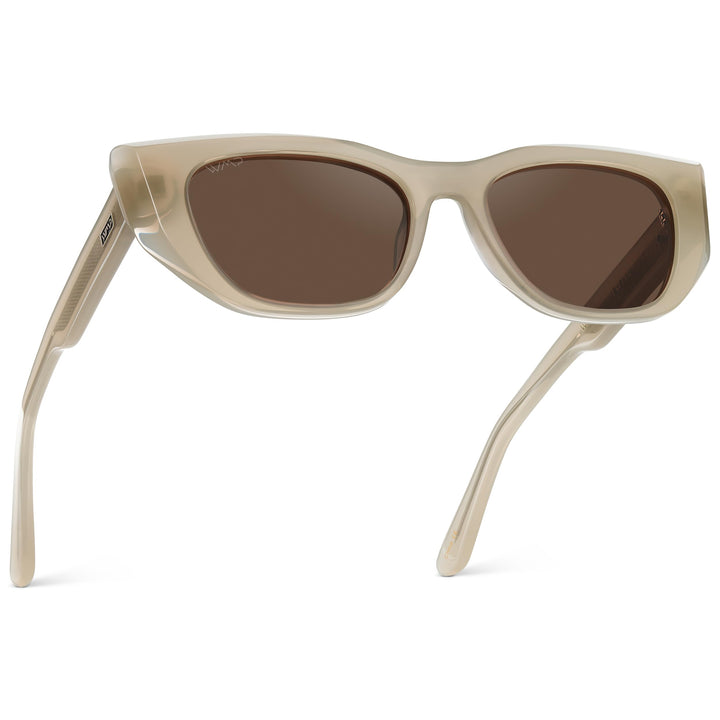 WearMe Pro - Women's Polarized Sunglasses, Cat-Eye Acetate Frame, Rectangular Lenses, Durable 5-Barrel Hinges, Hand-Polished (Pearl Beige/Brown Lens)