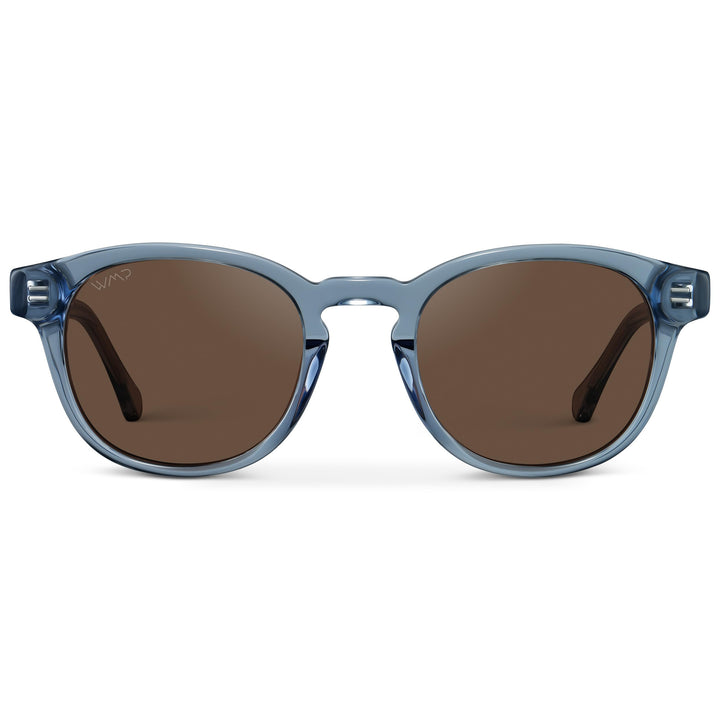 WearMe Pro WMP Eyewear - Men's Retro Round Oval Polarized Sunglasses, Lightweight Acetate Frame, UV Protection, Metal Core Design (Denim Blue/Brown Lens)
