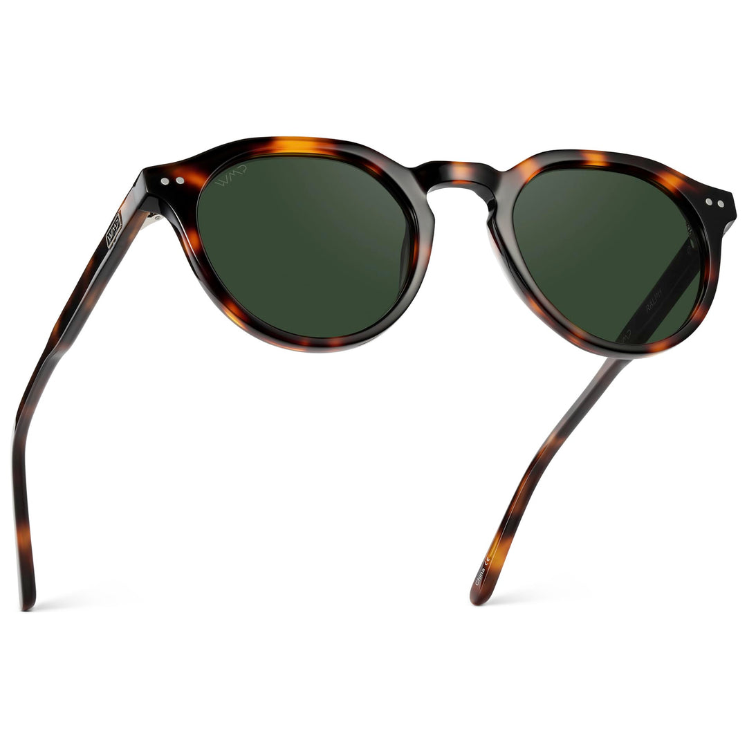 WearMe Pro WMP Eyewear - Men's Modern Geometric P-3 Round Retro Polarized Sunglasses, Lightweight Acetate Frame, Premium UV Protection (Brown Tortoise/Smoke Green Lens)