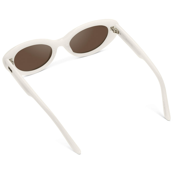 WearMe Pro WMP Eyewear - Women's Polarized Cat-Eye Sunglasses, Oval Lenses, Thick Rounded Frame, 5-Barrel Hinges, Hand-Polished Design (Pearl White/Brown Lens)