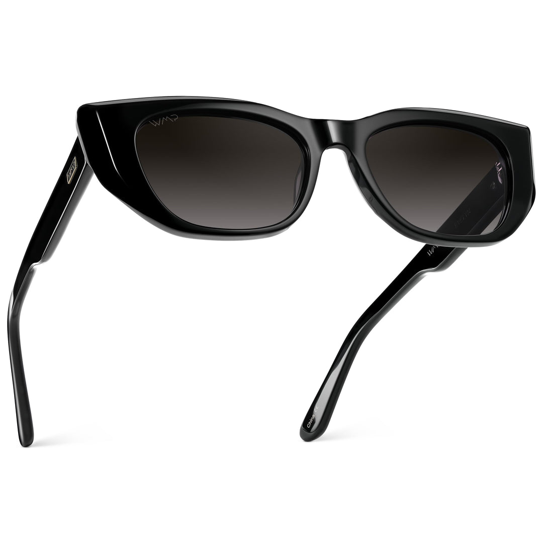 WearMe Pro - Women's Polarized Sunglasses, Cat-Eye Acetate Frame, Rectangular Lenses, Durable 5-Barrel Hinges, Hand-Polished (Black/Oak Brown Gradient Lens)
