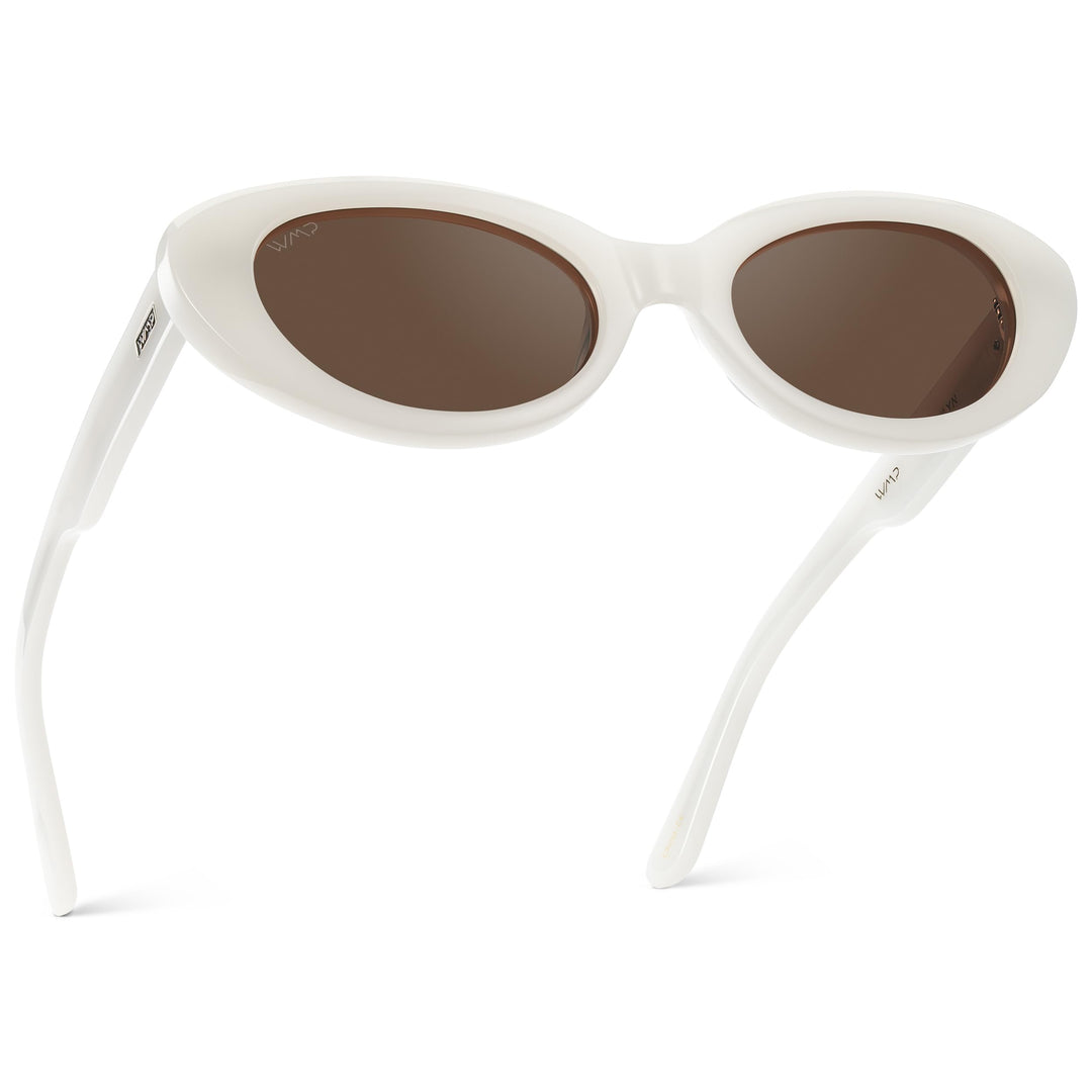 WearMe Pro WMP Eyewear - Women's Polarized Cat-Eye Sunglasses, Oval Lenses, Thick Rounded Frame, 5-Barrel Hinges, Hand-Polished Design (Pearl White/Brown Lens)