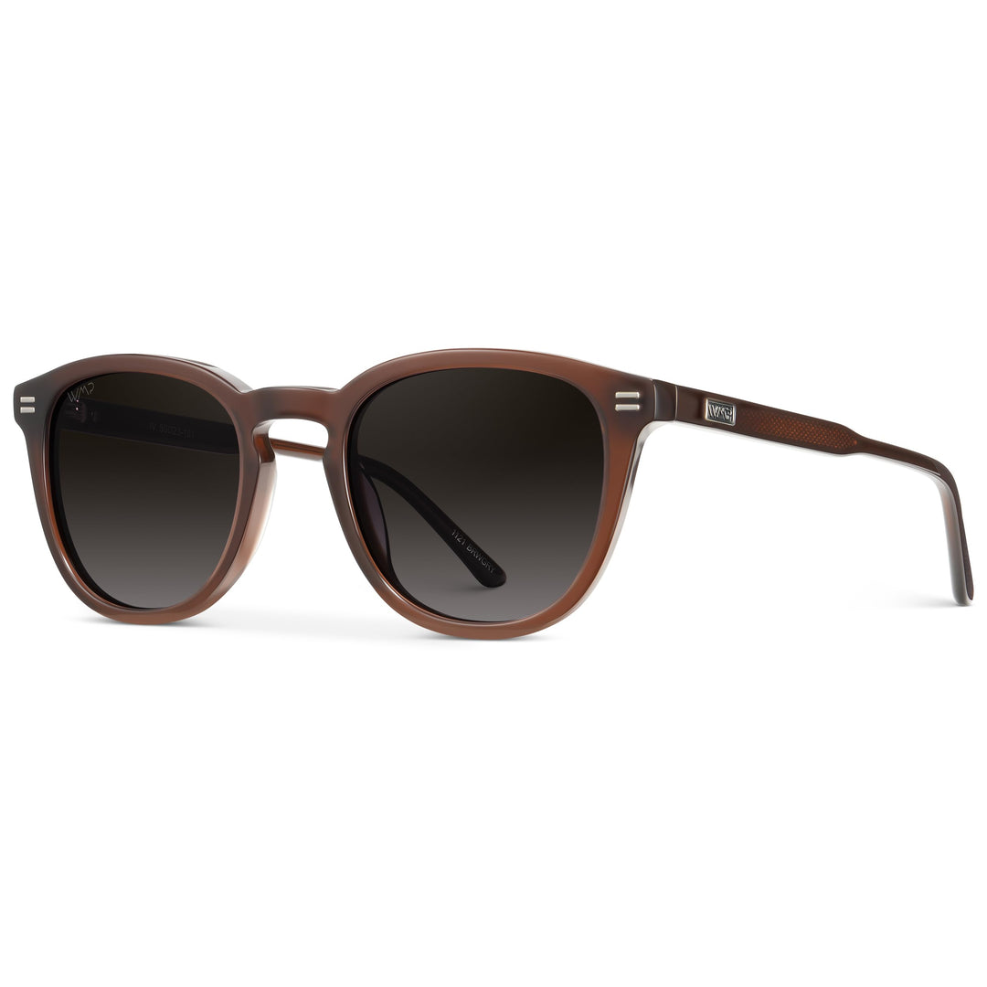 WearMe Pro WMP Eyewear - Men's Classic Round Polarized Sunglasses, Premium Slim Acetate Frame with Dashed Rivet Details (Burnt Cedar Brown/Oak Brown Gradient Lens)