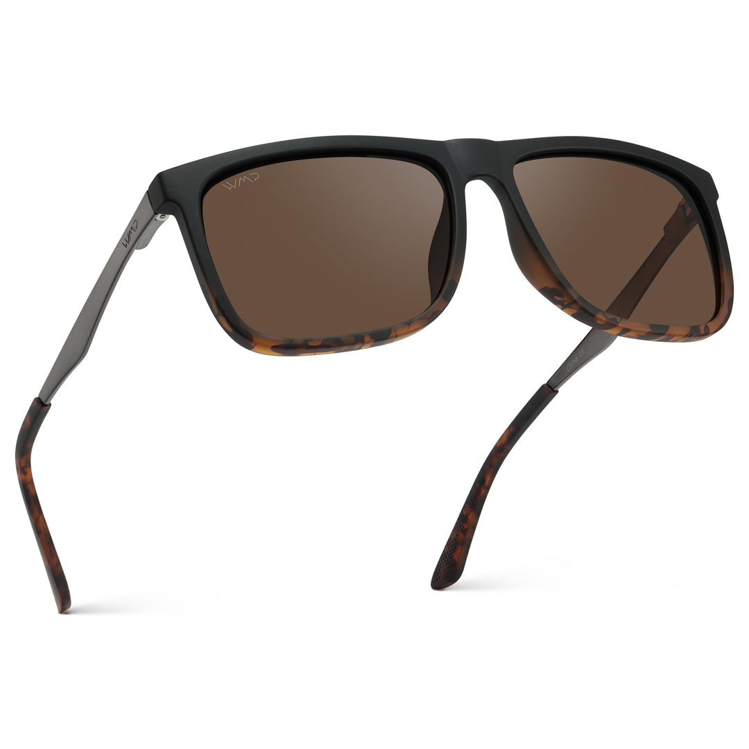 WearMe Pro Polarized Flat Top Narrow Square Mens Sunglasses (Matte Black Tortoise/Brown Lens)
