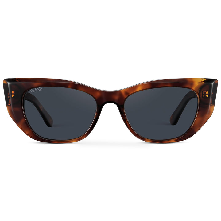 WearMe Pro - Women's Polarized Sunglasses, Cat-Eye Acetate Frame, Rectangular Lenses, Durable 5-Barrel Hinges, Hand-Polished (Ember Tortoise/Smoke Grey Lens)