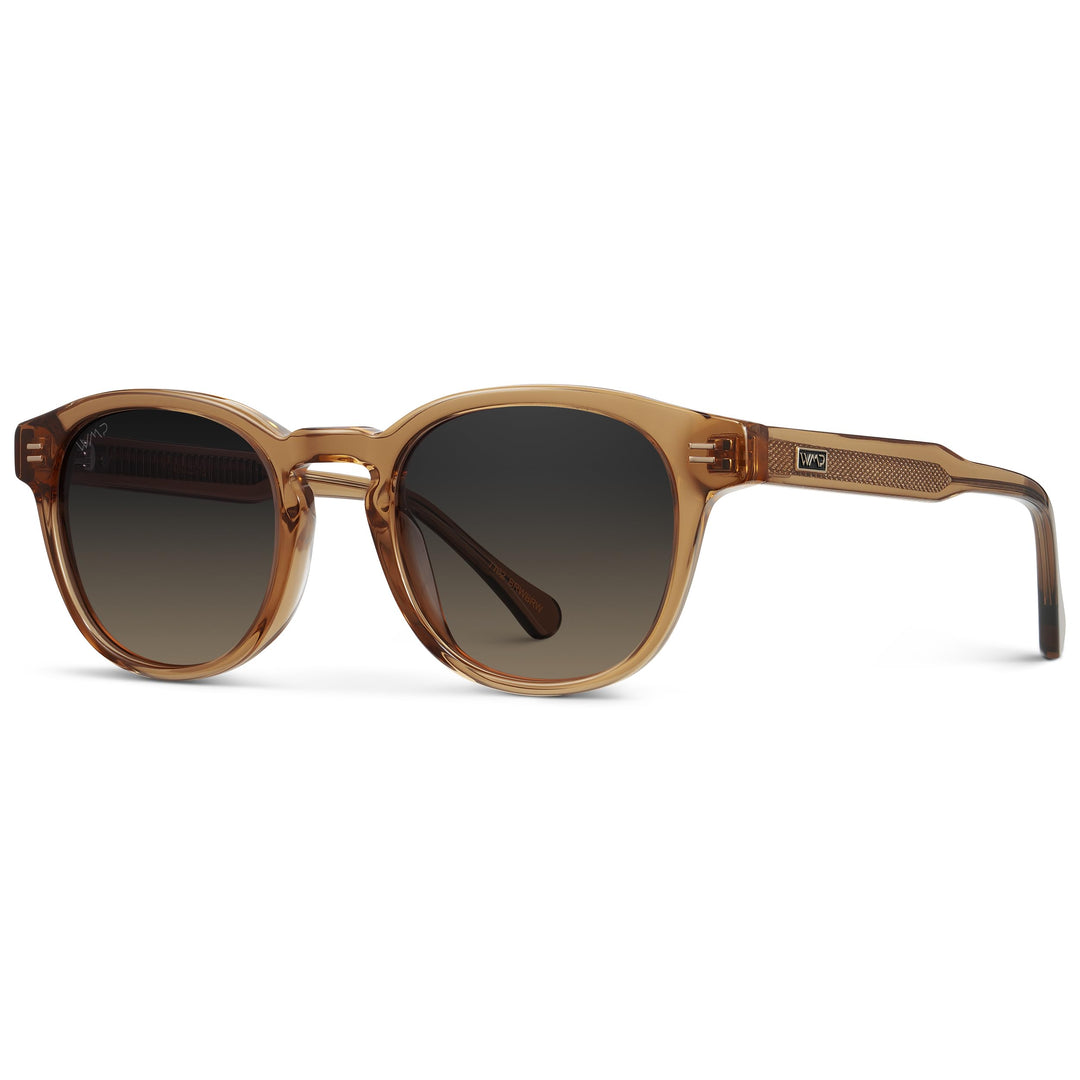 WearMe Pro WMP Eyewear - Men's Retro Round Oval Polarized Sunglasses, Lightweight Acetate Frame, UV Protection, Metal Core Design (Crystal Brown/Grey Brown Gradient Lens)