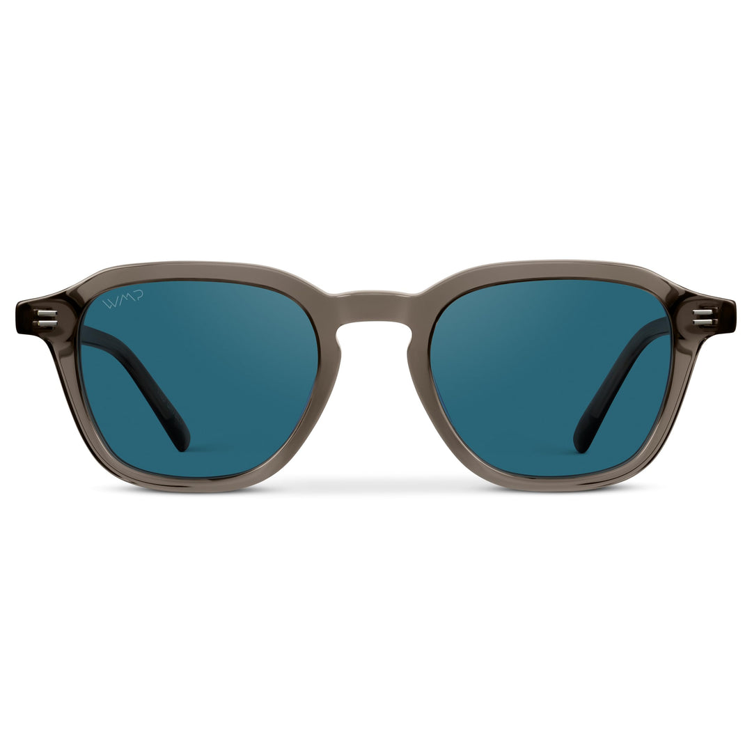 WearMe Pro WMP Eyewear - Men's Polarized Retro Sunglasses - Classic Geometric Square Style, Acetate Frame, Keyhole Bridge (Crystal Gunmetal/Laguna Blue Lens)