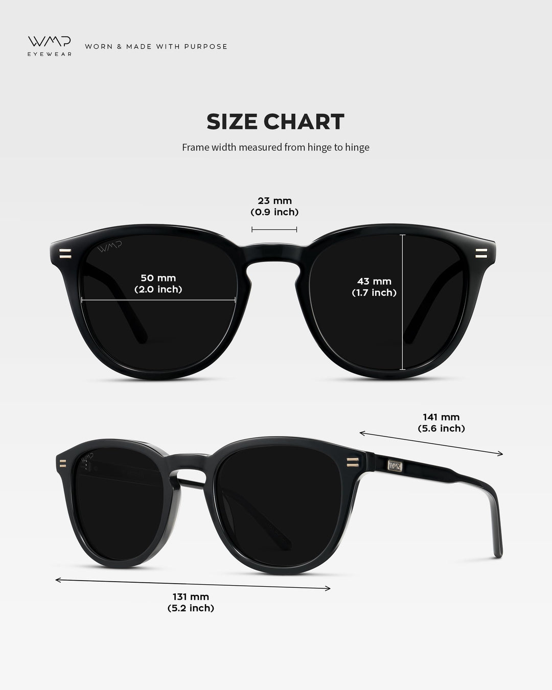 WearMe Pro WMP Eyewear - Men's Classic Round Polarized Sunglasses, Premium Slim Acetate Frame with Dashed Rivet Details (Black/Triple Black Lens)