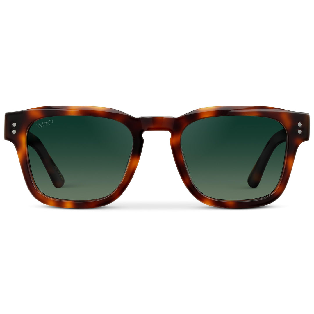 WearMe Pro WMP Eyewear – Men’s Polarized Rectangular Sunglasses: Thick Acetate Frame, Modern Style (Havana Tortoise/Smoke Green Gradient Lens)