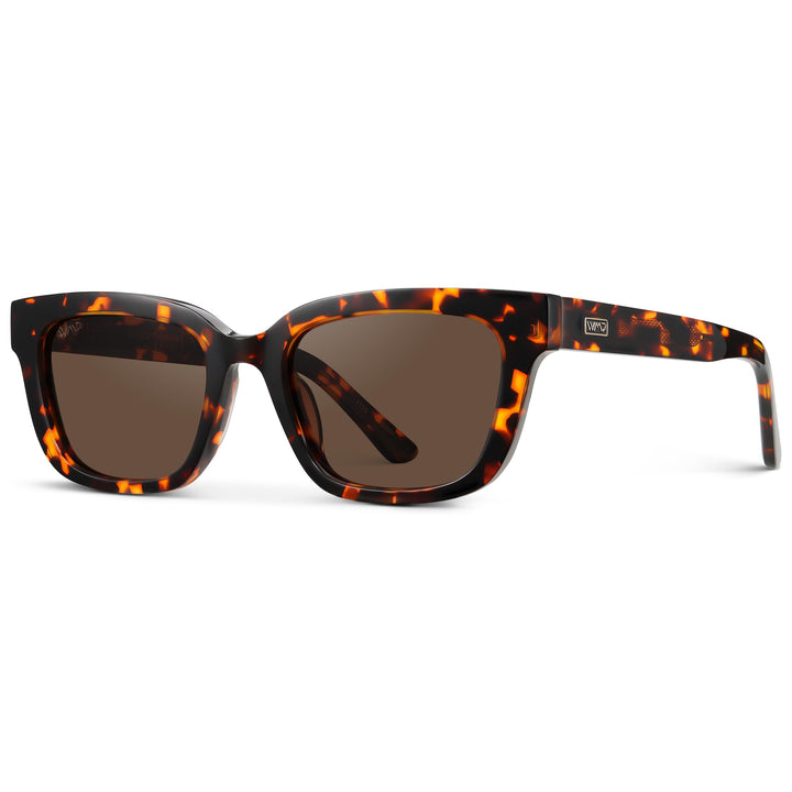WearMe Pro - Women's Polarized Rectangular Sunglasses, Narrow Acetate Frame, Durable 5-Barrel Hinges, Hand-Polished Finish (Ember Tortoise/Dark Brown Lens)