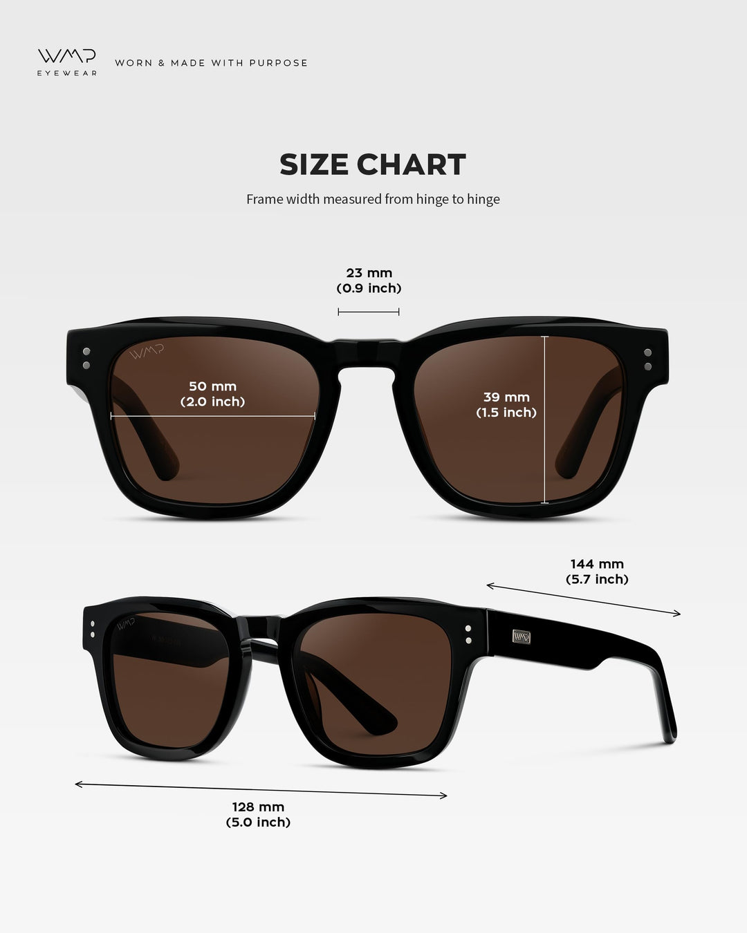 WearMe Pro WMP Eyewear – Men’s Polarized Rectangular Sunglasses: Thick Acetate Frame, Modern Style (Black/Dark Brown Lens)