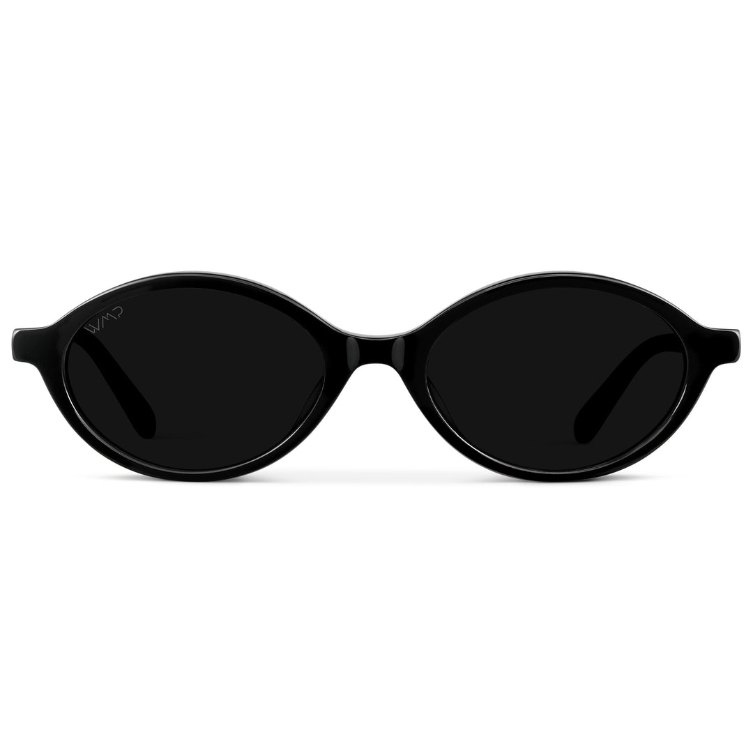 WMP Eyewear – Women’s Trendy Oval Sunglasses: Small Retro Frame, 90s Y2K Style, Perfect for Everyday Wear (Black/Triple Black Lens)