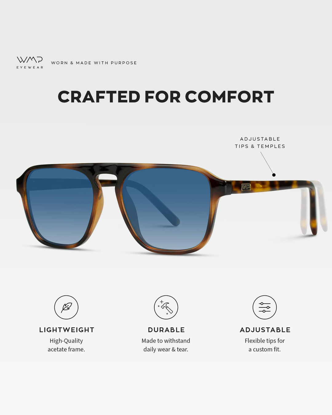 WearMe Pro Polarized Aviator One-Bridge Modern Square Mens Sunglasses (Tortoise Brown/Blue Gradient Lens)