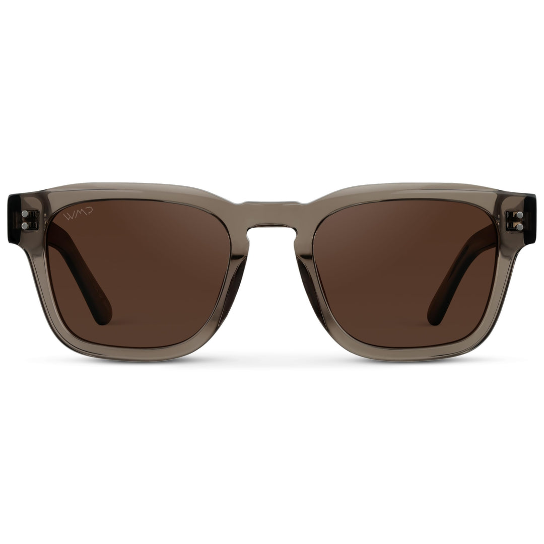WearMe Pro WMP Eyewear – Men’s Polarized Rectangular Sunglasses: Thick Acetate Frame, Modern Style (Crystal Gunmetal/Dark Brown Lens)