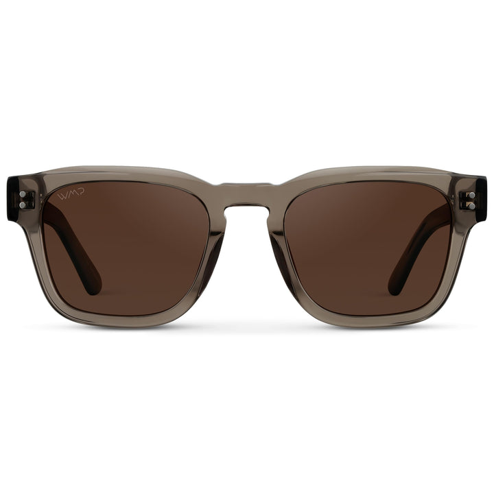 WearMe Pro WMP Eyewear – Men’s Polarized Rectangular Sunglasses: Thick Acetate Frame, Modern Style (Crystal Gunmetal/Dark Brown Lens)