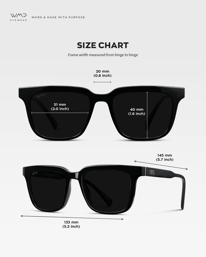 WearMe Pro WMP Eyewear - Men's Polarized Sunglasses: Bold Modern Square Design, Acetate Frame, UV Protection (Black/Triple Black Lens)