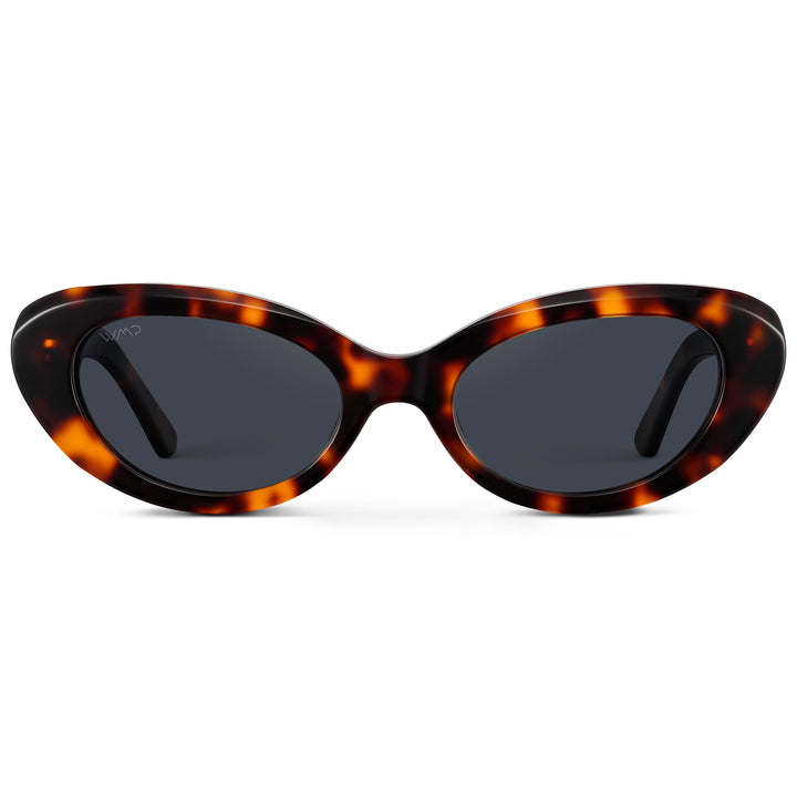 WearMe Pro - Women's Polarized Cat-Eye Sunglasses, Oval Lenses, Thick Rounded Frame, 5-Barrel Hinges, Hand-Polished Design (Brown Tortoise/Smoke Grey Lens)