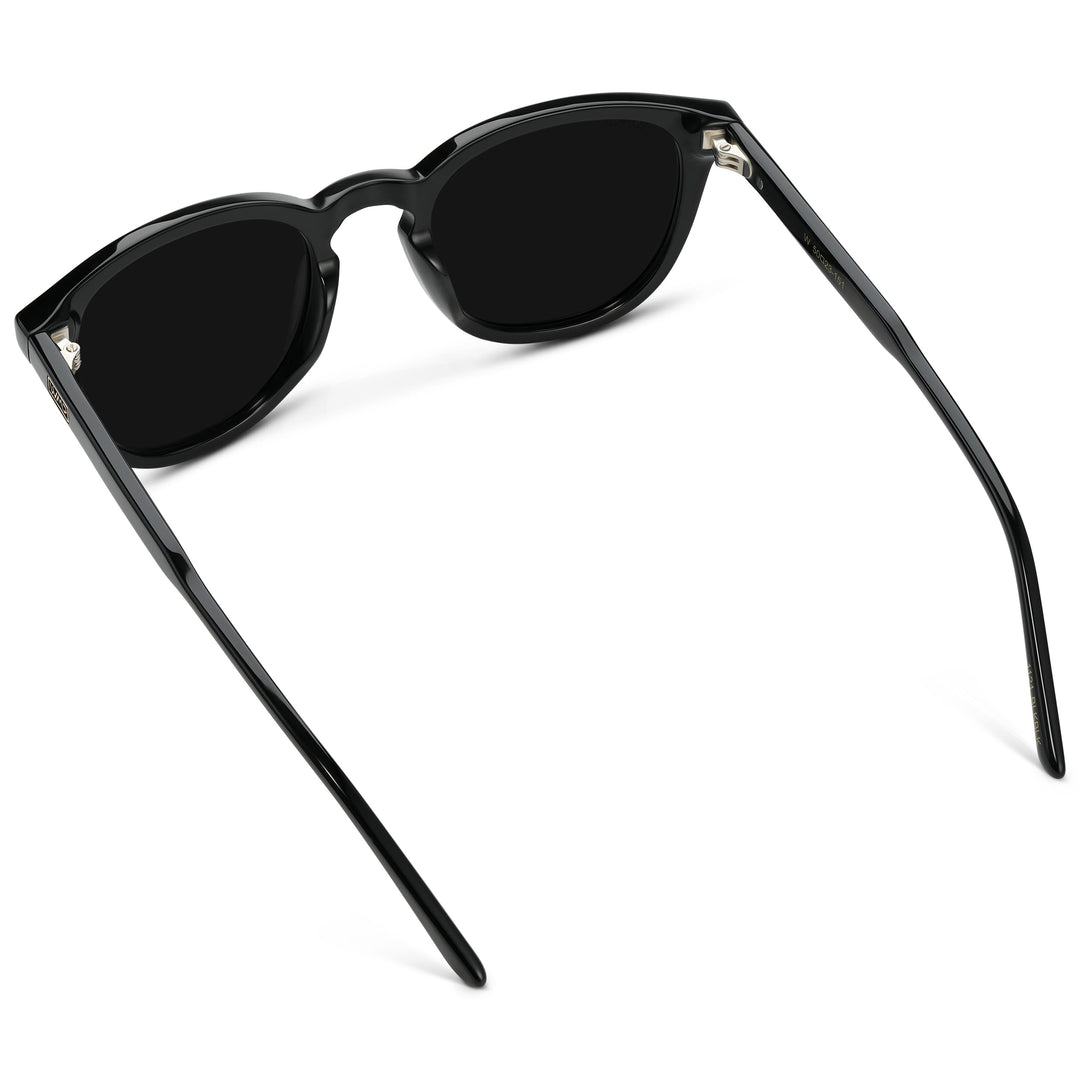 WearMe Pro WMP Eyewear - Men's Classic Round Polarized Sunglasses, Premium Slim Acetate Frame with Dashed Rivet Details (Black/Triple Black Lens)