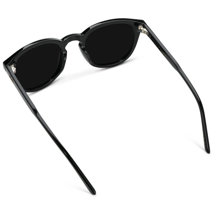 WearMe Pro WMP Eyewear - Men's Classic Round Polarized Sunglasses, Premium Slim Acetate Frame with Dashed Rivet Details (Black/Triple Black Lens)