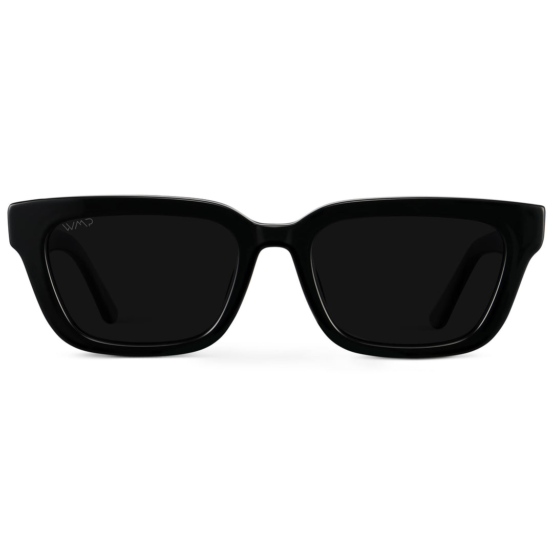 WearMe Pro - Women's Polarized Rectangular Sunglasses, Narrow Acetate Frame, Durable 5-Barrel Hinges, Hand-Polished Finish (Black/Triple Black Lens)