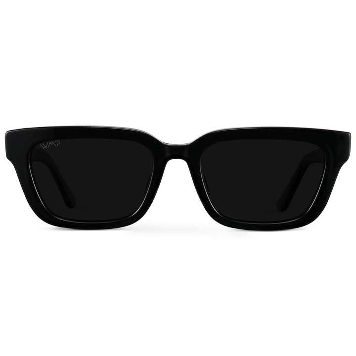 WearMe Pro - Women's Polarized Rectangular Sunglasses, Narrow Acetate Frame, Durable 5-Barrel Hinges, Hand-Polished Finish (Black/Triple Black Lens)