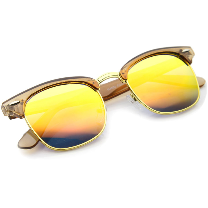 Retro Modern Horned Rim Half Frame Mirrored Lens Sunglasses A031