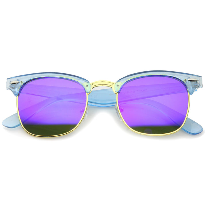 Retro Modern Horned Rim Half Frame Mirrored Lens Sunglasses A031