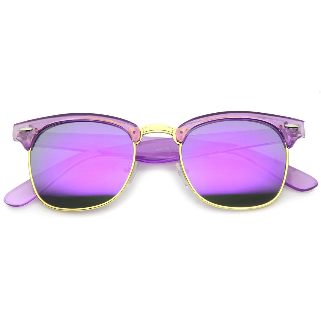 Retro Modern Horned Rim Half Frame Mirrored Lens Sunglasses A031