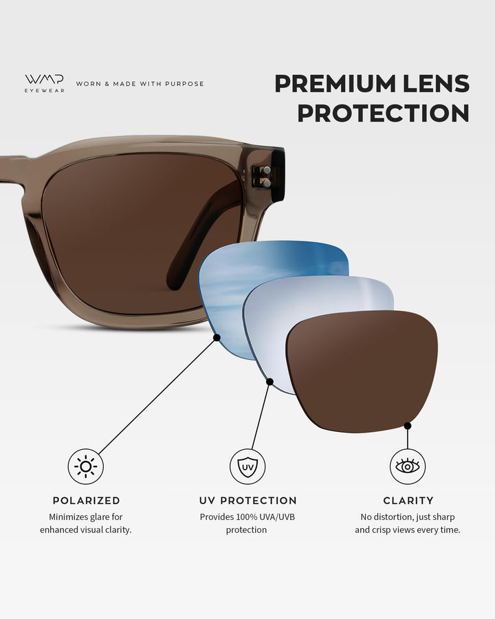 WearMe Pro WMP Eyewear – Men’s Polarized Rectangular Sunglasses: Thick Acetate Frame, Modern Style (Crystal Gunmetal/Dark Brown Lens)