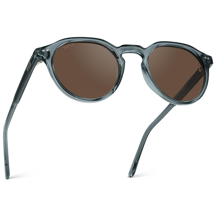 WearMe Pro WMP Eyewear - Men's Modern Geometric P-3 Round Retro Polarized Sunglasses, Lightweight Acetate Frame, Premium UV Protection (Crystal Stone Blue/Brown Lens)