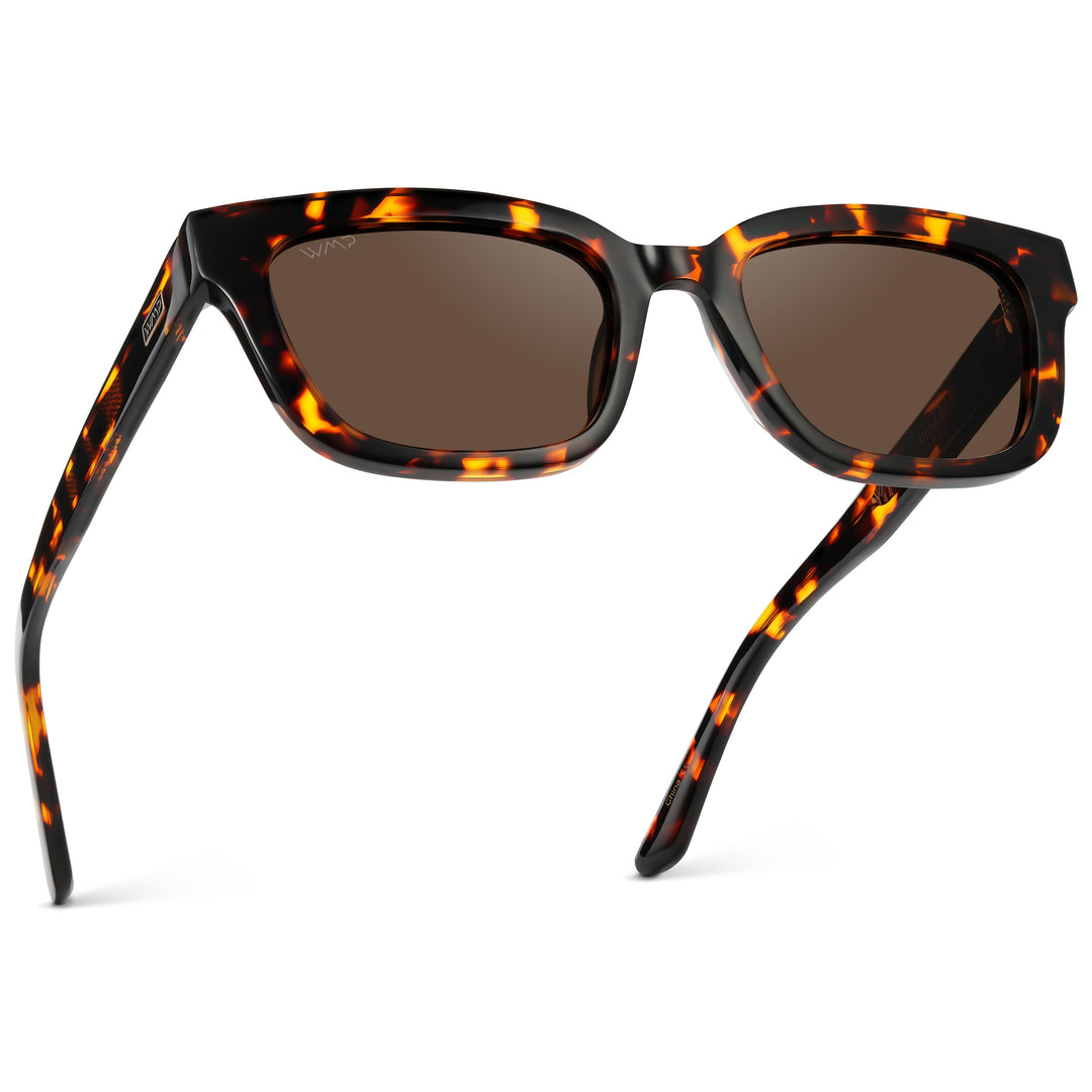 WearMe Pro - Women's Polarized Rectangular Sunglasses, Narrow Acetate Frame, Durable 5-Barrel Hinges, Hand-Polished Finish (Ember Tortoise/Dark Brown Lens)